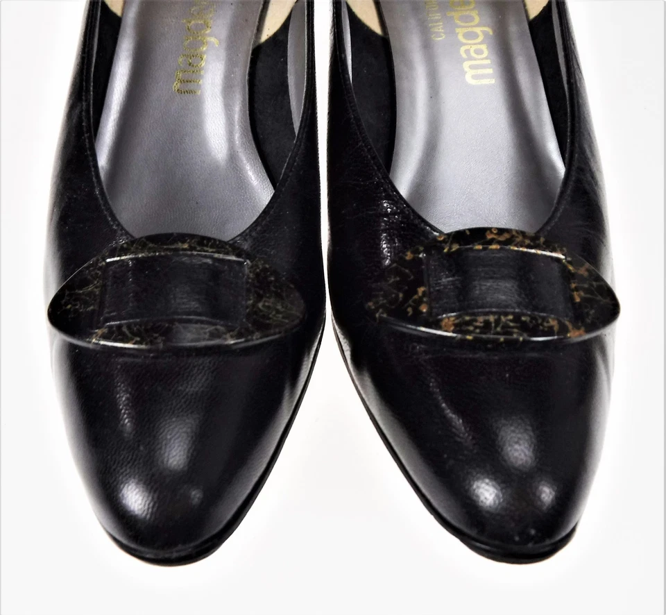 California Magdesians 10SS Cuero Negro Tacón de Cuña Sin Cordones De Colección Años 80 EE. UU. Foto 2 de 4