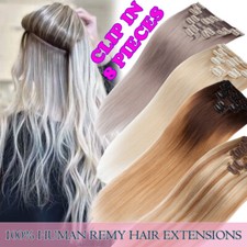 Full Head Clip in 100 Human Remy Hair Extensions Straight Ombre Highlight 8PCS