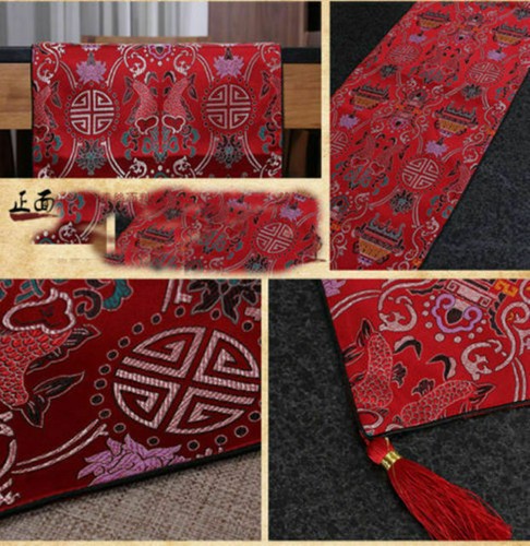New Chinese Handmade Vintage Black&Red Silk Table Runner &Bed Flag - Picture 5 of 5
