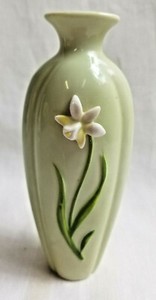 Bud Vase Gallery Originals Fine Delicate China Pale Green Floral 5.5" Tall