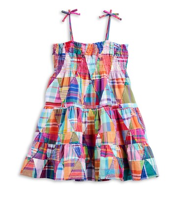 Polo Ralph Lauren Girl's Smoked Patchwork Cotton Madras Plaid Dress Multi Color