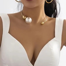 Damen  Perlen Halsreif offen Asymmetrisch Geometrisch  Choker Halsketten Collier