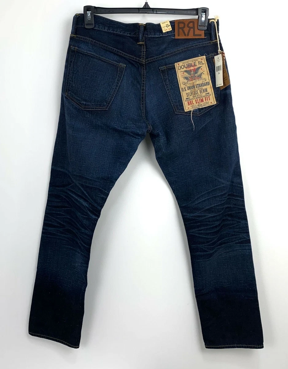 Ralph Lauren RRL Distressed Slim Fit West Coast Selvedge Jeans 34 x 30 NWT