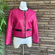 Firenze Santa Barbara Hot Pink Black Trim 100% Leather Moto Jacket Size Medium