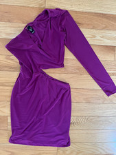 Windsor Cocktail Plum Dress Mini One Shoulder Long Sleeve S/M