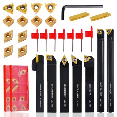Indexable Lathe Turning Tool 21Pcs Kit 5/8'' (16mm) Shank, Includes 7Pcs Metal...