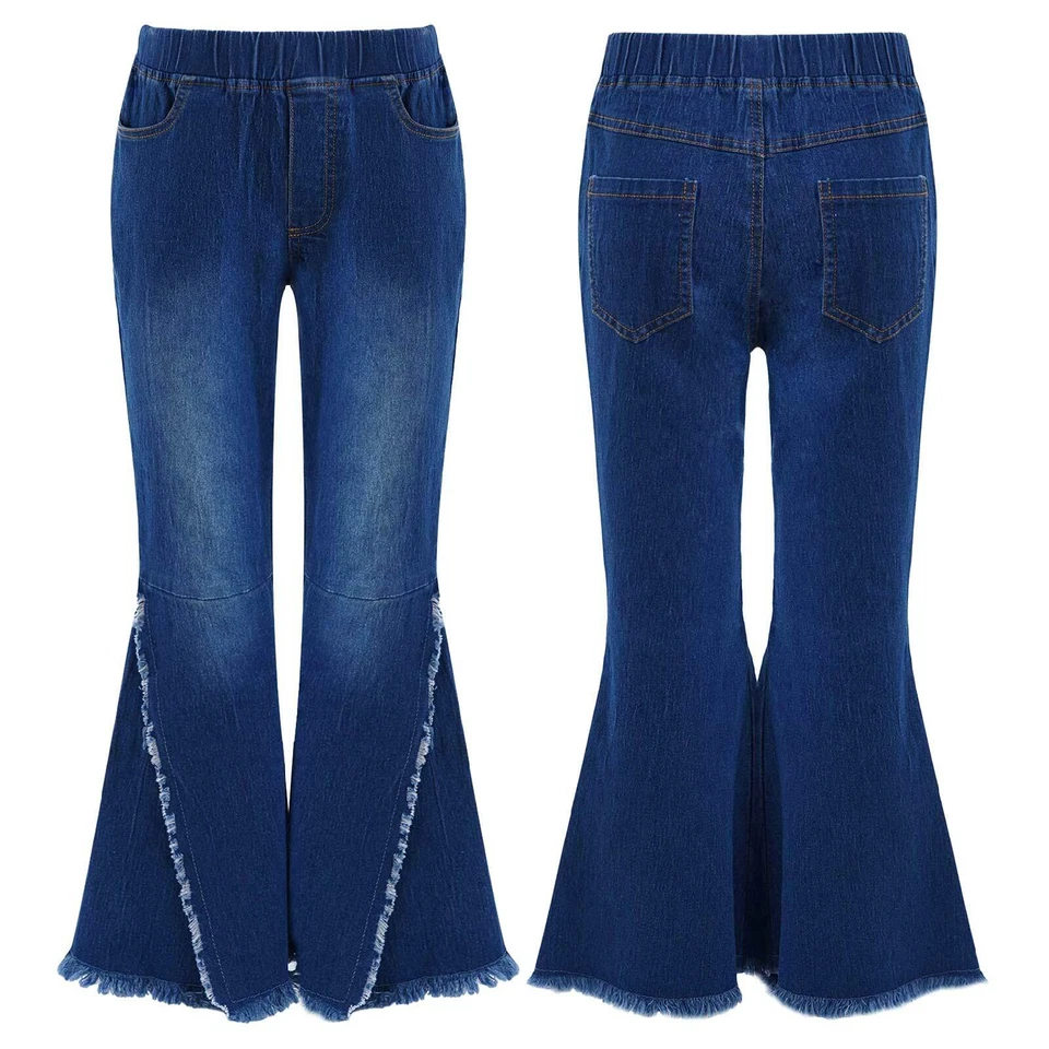 Mädchen Elastischer Bund Jeanshosen Schlaghose Zerrissene Denim Hose Gr. 104-164 - Bild 1 von 4