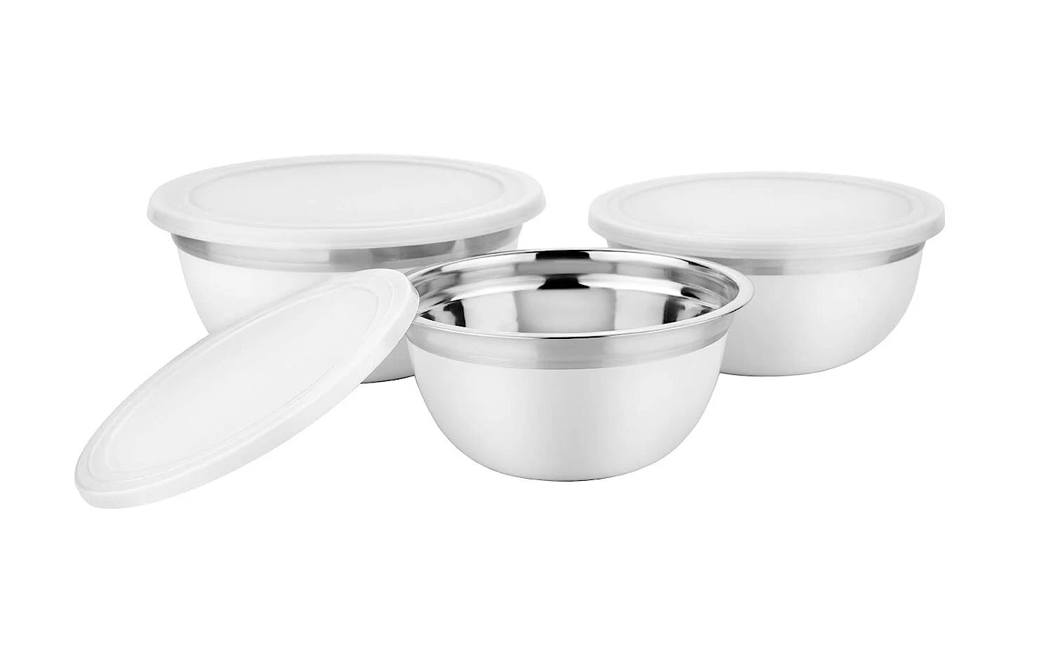 Stainless Steel Modern Mixing Bowls - Set of 3 Pieces, White