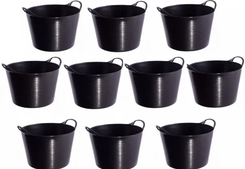10 x BLACK 42L 42 Litre Large Flexi Tub Garden Flexible Storage Builders Bucket