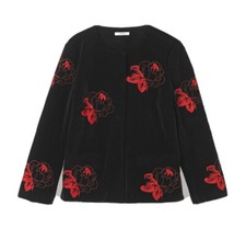 Ganni Jermyn Black Velvet Embellished Blazer Jacket Size 38 New