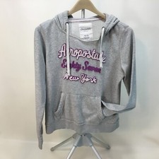 Aeropostale Hoodie Women Size XL Long Sleeves Pouch Gray with Purple Comfy 1462