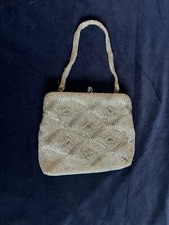 Very Vintage PURSE BUGLE AND SEED BEAD DESIGN HANDLE Satin Lining PRISTINE