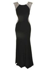 Xscape Black Gold Glitter Sleeveles Lace-Trim A-Line Gown 6