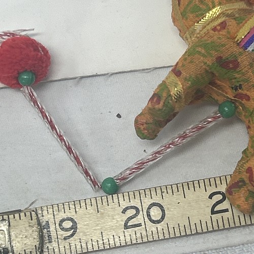 Colorful Vintage Fabric Covered Elephants On String With Bell And Beads - Picture 22 of 22