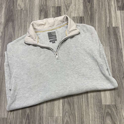 FOSSIL 1/4 Zip Pullover Collar Long Sleeve Grey Knit Sweater Men's Size XL
