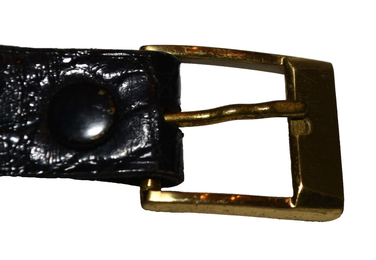 Vintage Croc Embossed Black Leather Mens Buckle Belt Size 40  display picture 2
