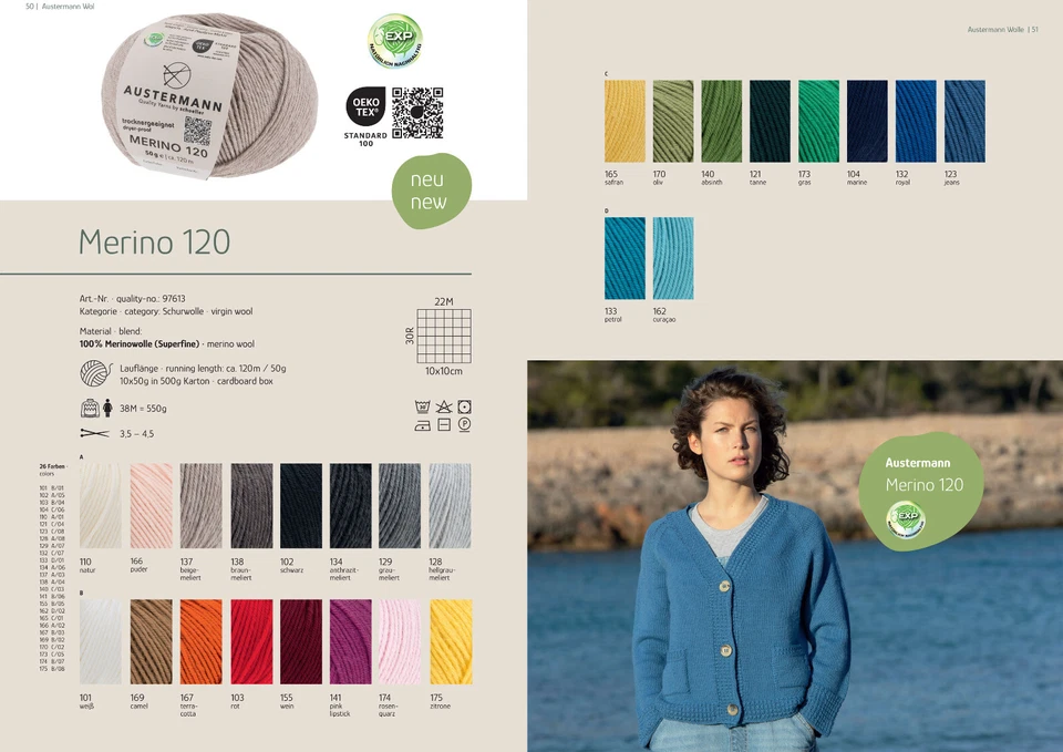 ABVERKAUF!!! Austermann Merino 120 50g 100% Schurwolle Merinowolle Garn Stricken