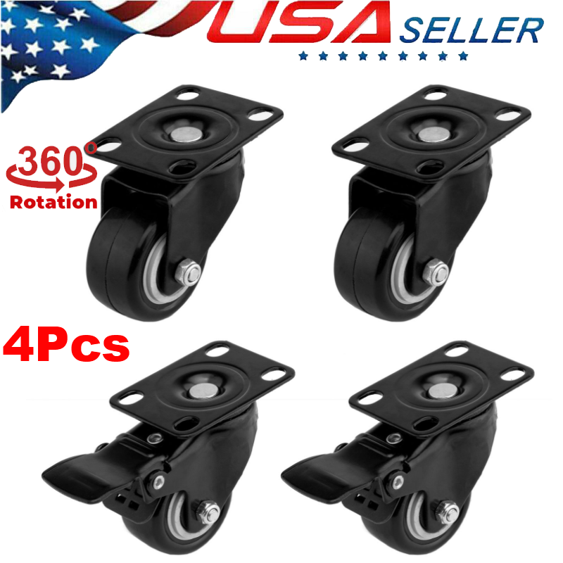 4 Pack 1.5Inch Caster Wheels Swivel Plate Polyurethane Wheels Heavy Duty Wheels
