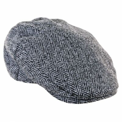 Highland Harris Tweed Flat Cap Black Grey ZH014 Hat Shooting