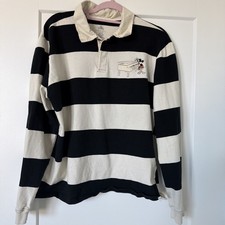 Disney Mickey Mouse Playing Piano Rugby Shirt Striped Long Sleeve Polo Size L