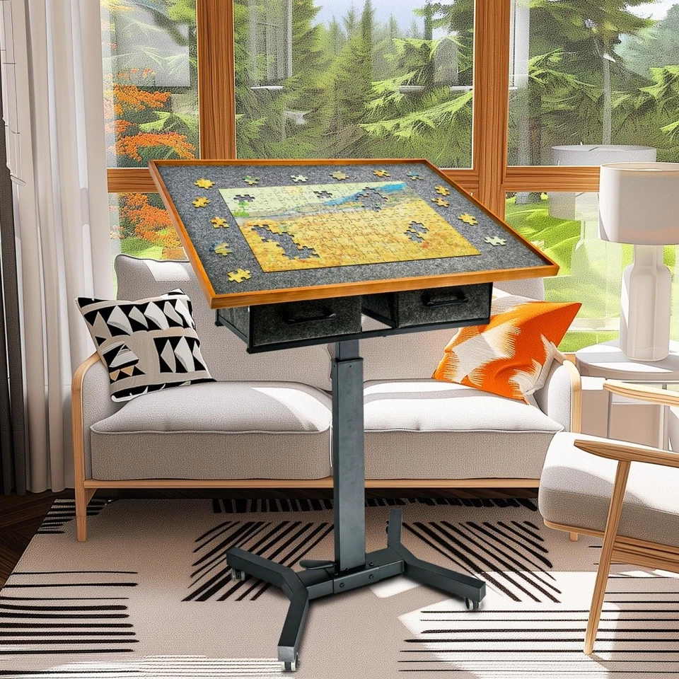 1500pcs Jigsaw Puzzle Table Storage Board with Drawers Height Adjustable Tilting - Image 2 of 4