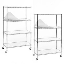 Chrome 4-Tier Rolling Carbon Steel Wire Garage Storage Shelving Unit Casters (2-