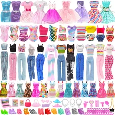 ENOCHT 51 PCS Doll Clothes and Accessories Including Fashion Dresses, Tops and P