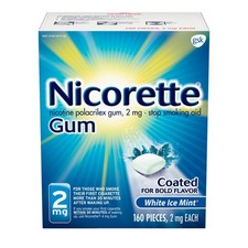 Gum Nicotine Stop Smoking 2 Mg White Ice Mint Flavor 160 Count 1 Package 7.37 Oz
