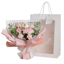 Crochet Flowers Bouquet Rose, Gift for Moms Girlfriend with Gift Bag and Light