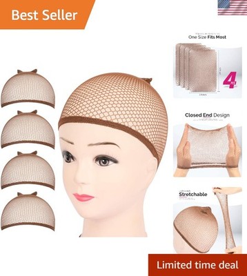 Closed-End Dark Brown Mesh Wig Caps - 4 Pack for Effortless Hair Styling