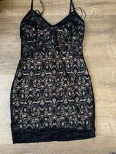 GUESS L Black Lace Bodycon Mini Dress Strappy Sleeveless V-Neck Short