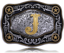 Western Belt Buckle Initial Letters ABCDJMR to Z Large Gold Cowboy Belt Buckle C