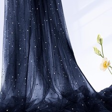 Navy Blue Glitter Tulle Fabric Rolls 54 Inch Wide by 1 Yard Star Moon Sequin ...