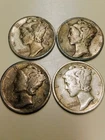 Lot of 4 Mercury dimes 90% Silver 1923, 1943D, 1937D, 1919