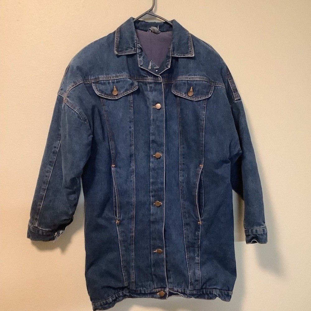 YR Vintage Oversized Longline Padded Denim Jacket Dark Wash Men's Large