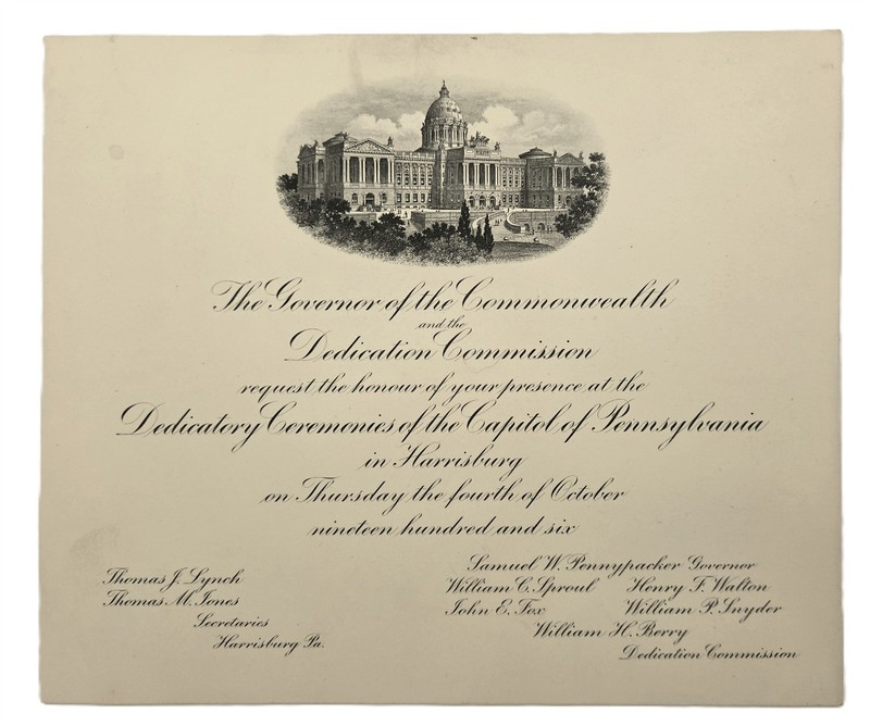1906 antique PENNSYLVANIA STATE CAPITOL harrisburg DEDICATION INVITATION history