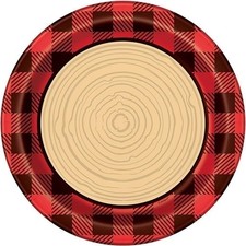 Unique Plaid Lumberjack Round Dinner Paper Plates, 9", Multicolor