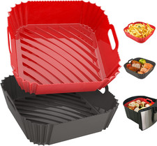2 Pack Silicone Air Fryer Liners Reusable, 7.1 Inch Airfryer Liners 4-7 QT Squar
