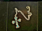 VINTAGE SILVER TONE NECKLACE WITH TURQUOISE ACCESS CROSS PENDANT — photo 6