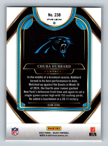 2024 Panini Select #238 Chuba Hubbard Black & Green Prizm Shock - Bild 2 von 2