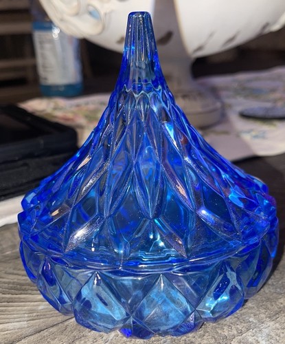 Hershey’s Kisses Kristall bedeckt Bonboniere blau Godinger 5" irisierendes Glas - Bild 3 von 3