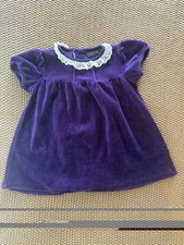 Vintage American Living Baby Girl Purple Velour Dress  Lace Collar  9M