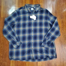 ROWM Flannel Shirt Open Road Brown Blue Plaid Button Up Mens 3XT Tall New