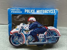 Vintage Tin Friction police motorcycle toy made in Japan WITH BOX