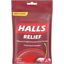 HALLS Halls Cherry Cough Drops - For Sore Throat, Cough, Nasal Congestion -