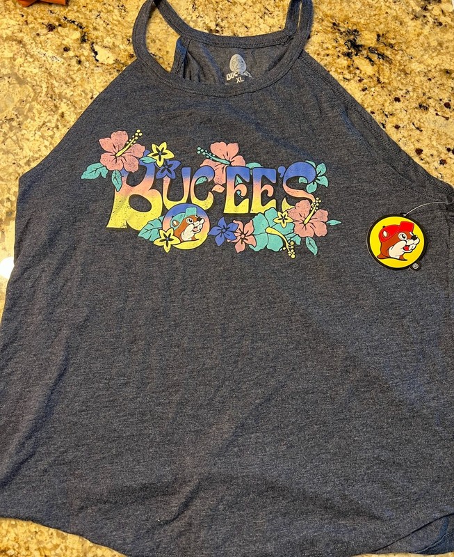 Buc-ee’s Floral Dark Blue Graphic Halter Tank Top XL New With Tags