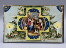 c 1910 CHRISTMAS Nativity BABY JESUS Manger Mary & Joseph Postcard Religious