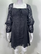 Sz L Urban Outfitters Black Sheer Burnout Mini Dress Goth Balloon Sleeves Empire