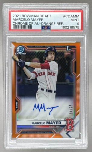 Marcelo Mayer 2021 Bowman Chrome Draft Orange Refractor 1st RC Auto 4/25 PSA 9