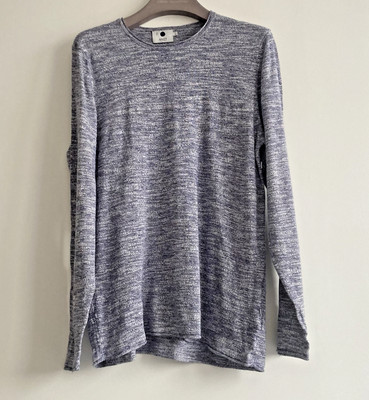 NN07 No Nationality Herren Blau Meliert Rollsaum Langarm Pullover L Sweater